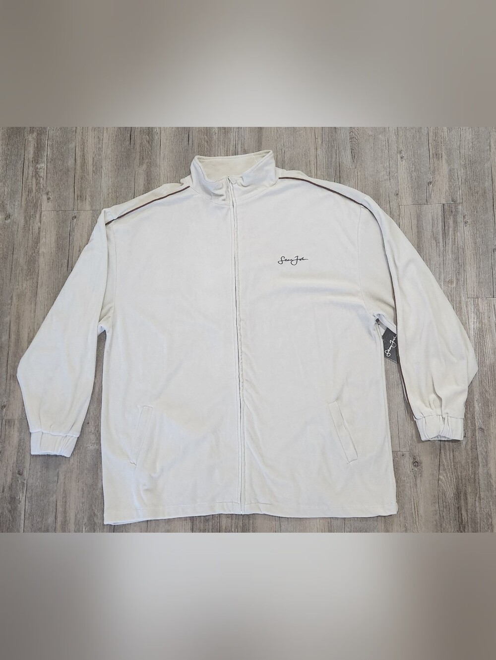Sean John Classic Velour Full-Zip Track Jacket 2XL creme/brown NWT flaws